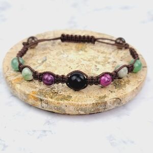 Custom Macarme Bracelet Shungite Ruby Green Green Jade Aventurine Smoky Quartz